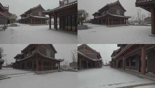 冬季雪花小雪古建筑场景素材高清在线视频素材下载