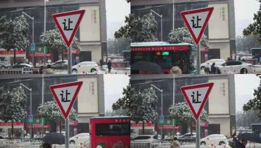 下雪天的街道指示牌高清在线视频素材下载