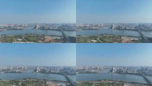 惠州市东江航拍新开河城市河流风光高清在线视频素材下载