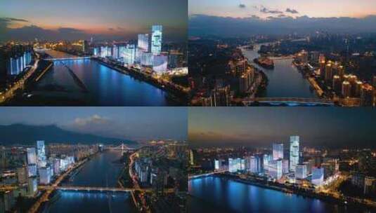 福州夜景 闽江 海峡金融商务区高清在线视频素材下载