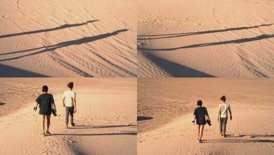 情侣走在沙漠上特写高清在线视频素材下载