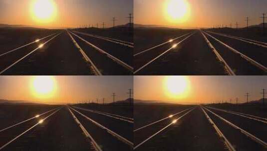 夕阳的微光照落在铁轨上的照片高清在线视频素材下载
