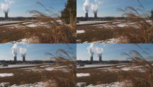 烟雾从宾夕法尼亚州三英里岛的核电站升起高清在线视频素材下载