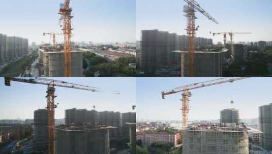 航拍城市吊塔建筑工地高清在线视频素材下载