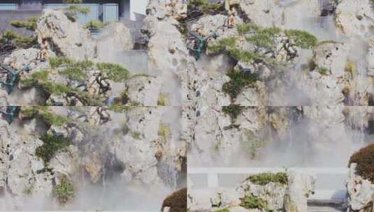 景观水池假山假石高清在线视频素材下载