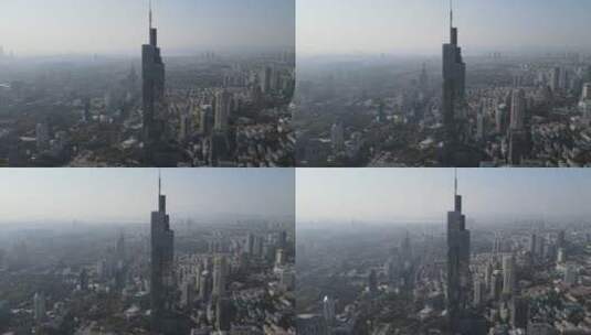 航拍南京南京紫峰大厦鼓楼广场高清在线视频素材下载