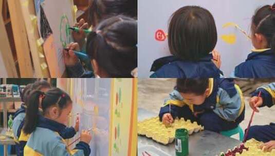 4k实拍升格幼儿园儿童画画高清在线视频素材下载