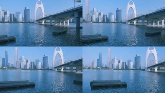 猎德大桥与珠江岸摩天大楼建筑群高清在线视频素材下载