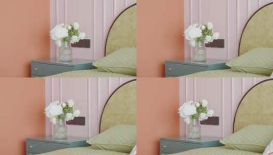 装修样板房新房床头鲜花展示高清在线视频素材下载