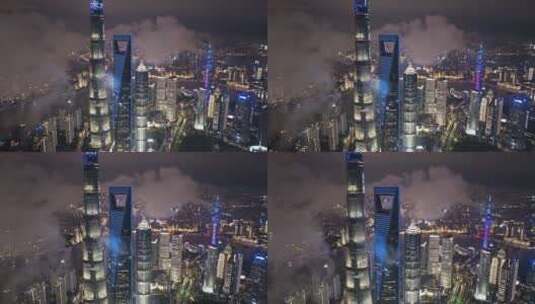 上海夏季平流雾夜景航拍高清在线视频素材下载