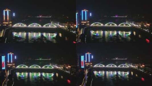 城市航拍湖南邵阳西湖大桥夜景高清在线视频素材下载