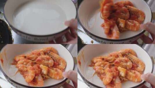 家庭美食制作，番茄炒虾高清在线视频素材下载