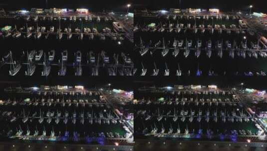 大连东港码头城市的夜景航拍高清在线视频素材下载