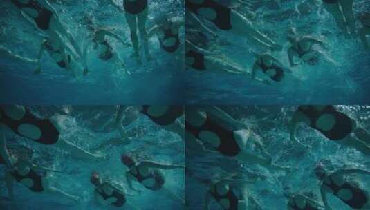 女子水下花样游泳高清在线视频素材下载