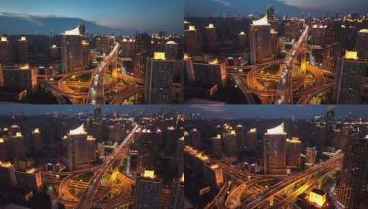 上海南北高架，滨江交通夜景高清在线视频素材下载