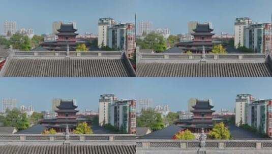 航拍秋日里的南京毗卢寺风光高清在线视频素材下载