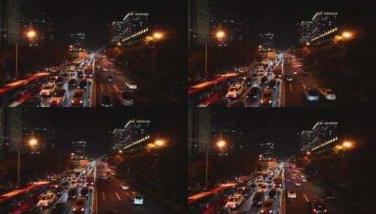 北京大望路夜间车流人流高清在线视频素材下载