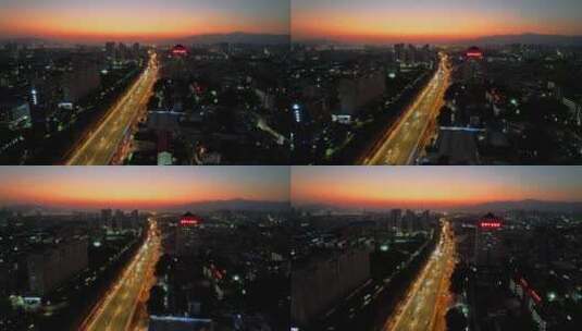 航拍城市道路夜景高清在线视频素材下载