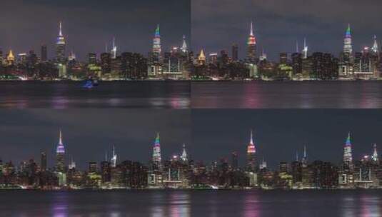 纽约河滨城市夜景延时摄影高清在线视频素材下载