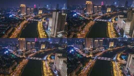 天津海河城市车流夜景延时高清在线视频素材下载