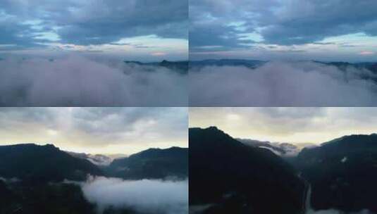 4K航拍清晨云雾缭绕大山日出风景合集2高清在线视频素材下载