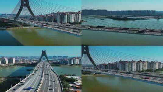 竖屏航拍广州东沙大桥高清在线视频素材下载
