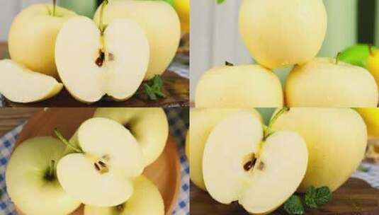 新鲜黄元帅苹果高清在线视频素材下载