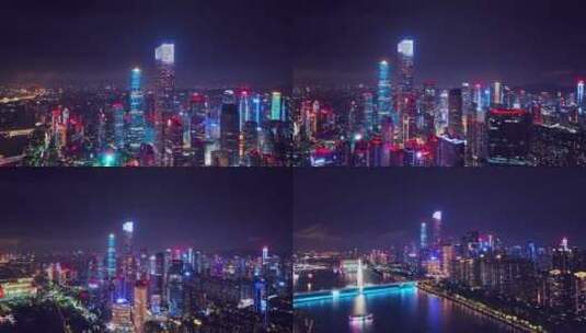 广州珠江新城夜景航拍合集高清在线视频素材下载