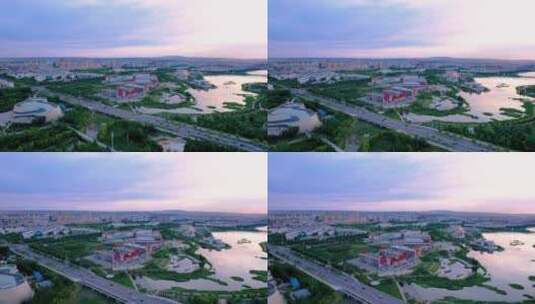 内蒙古锡林郭勒盟锡林浩特市锡林河航拍高清在线视频素材下载