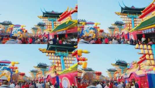 春节热闹的步行街逛街的行人浓浓的年味节高清在线视频素材下载