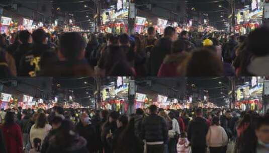 夜晚老街道美食街拥挤人群步行街商业街游客高清在线视频素材下载