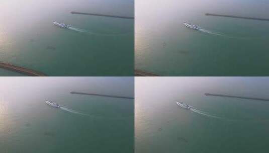 海南海口海上轮渡轮船行驶航行航拍高清在线视频素材下载