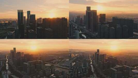 杭州未来科技城日落航拍 超采样4K高清在线视频素材下载