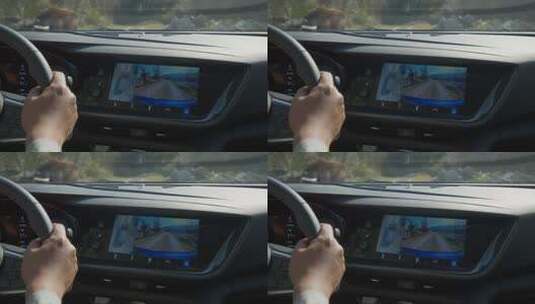 驾驶汽车行驶在农村道路上 大屏幕显示路况高清在线视频素材下载