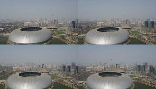 0050高清4k航拍天津奥林匹克体育馆电视塔高清在线视频素材下载