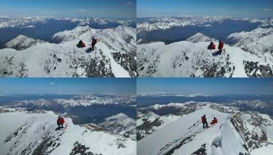 登顶四川阿坝岷山山脉主峰雪宝顶的登山者高清在线视频素材下载