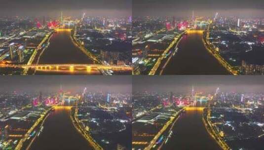 广州夜景延时 珠江新城  航拍广州高清在线视频素材下载