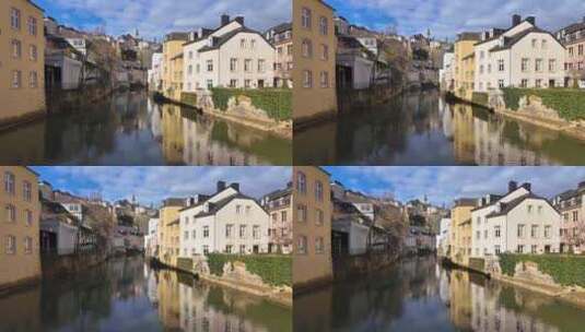 阿尔泽特河穿过卢森堡老城区高清在线视频素材下载