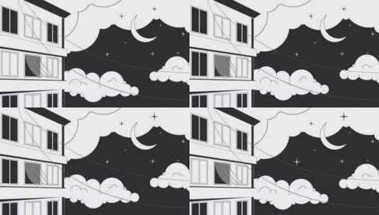 公寓之夜Bw Lo Fi动画高清在线视频素材下载