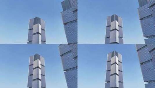 仰视高楼大厦双子塔嵌入式建筑大阳台下降2高清在线视频素材下载
