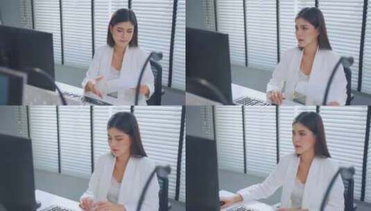 亚洲美丽的女商人在办公室使用笔记本电脑工高清在线视频素材下载