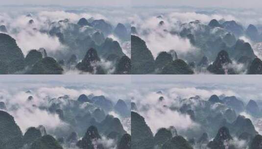 航拍桂林云海喀斯特山峰高清在线视频素材下载