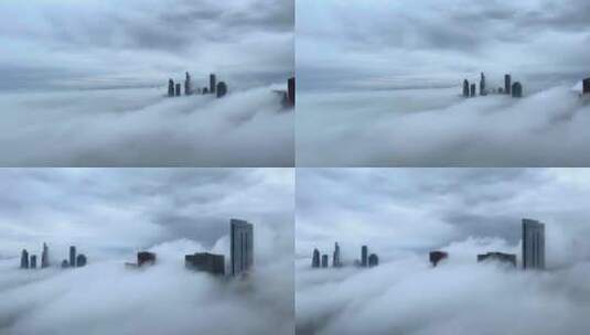 云雾中的芝加哥市中心高楼大厦高清在线视频素材下载