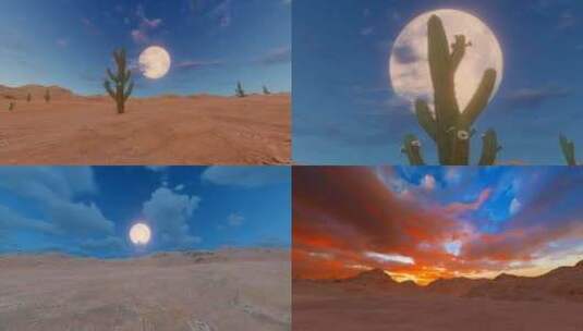 夜晚沙漠月亮升起延时景观高清在线视频素材下载