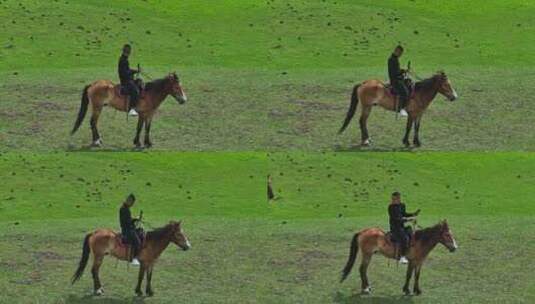 新疆唐布拉草原上骑马HDR航拍高清在线视频素材下载