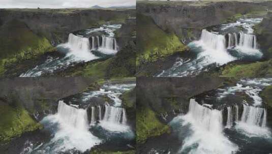 鸟瞰Axlafoss瀑布，Skaftar高清在线视频素材下载
