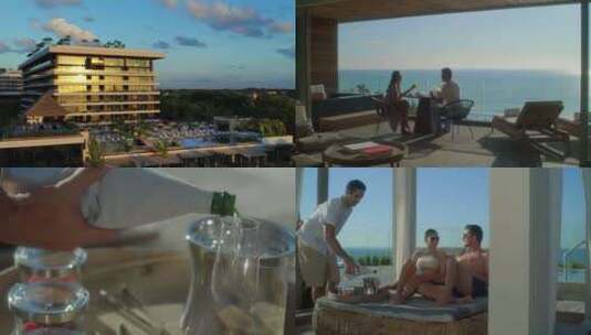 比基尼美女情侣海岛度假大海度假村度假酒店高清在线视频素材下载