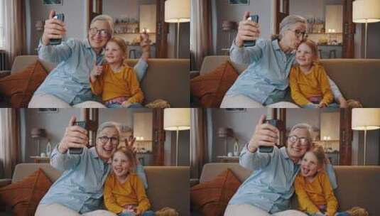 电话，自拍，祖母，孙女高清在线视频素材下载