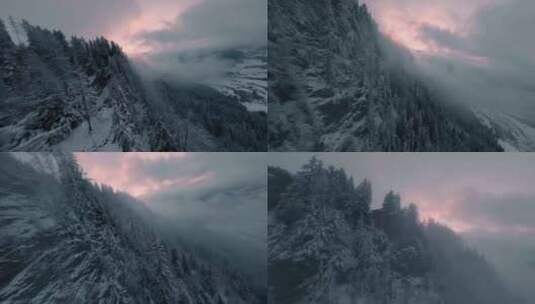 FPV穿越机航拍雪山森林雪景滑雪场蓝天白云高清在线视频素材下载