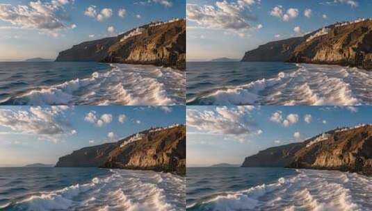 海边悬崖与白色建筑景观高清在线视频素材下载